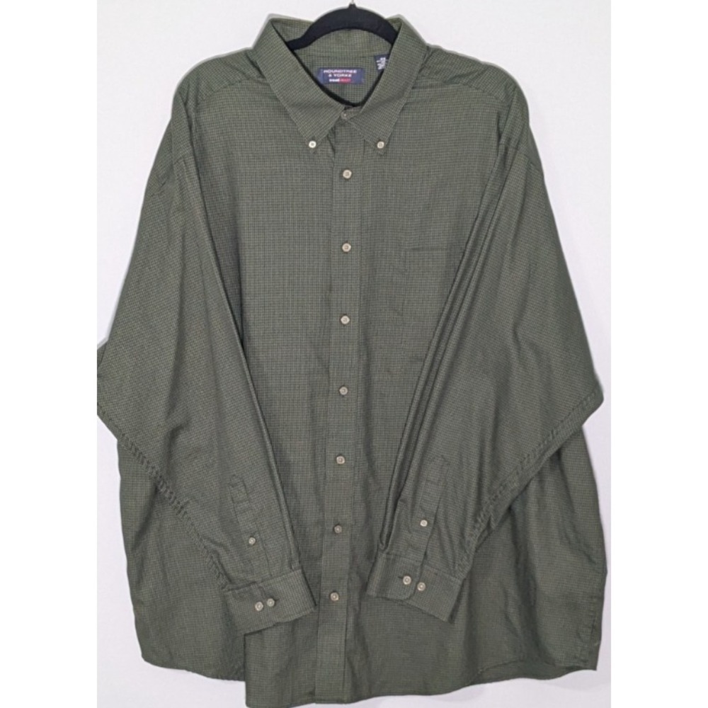 Roundtree & Yorke Travel Smart Dress Shirt Olive Green / Blue Micro-Checked 3x